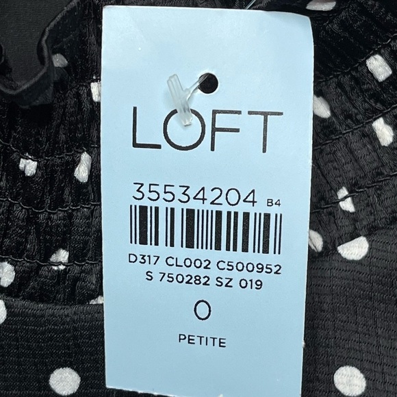 LOFT Dotted Smocked Mini Flare Dress Size 0 Petite Black Lined NEW - Picture 15 of 15